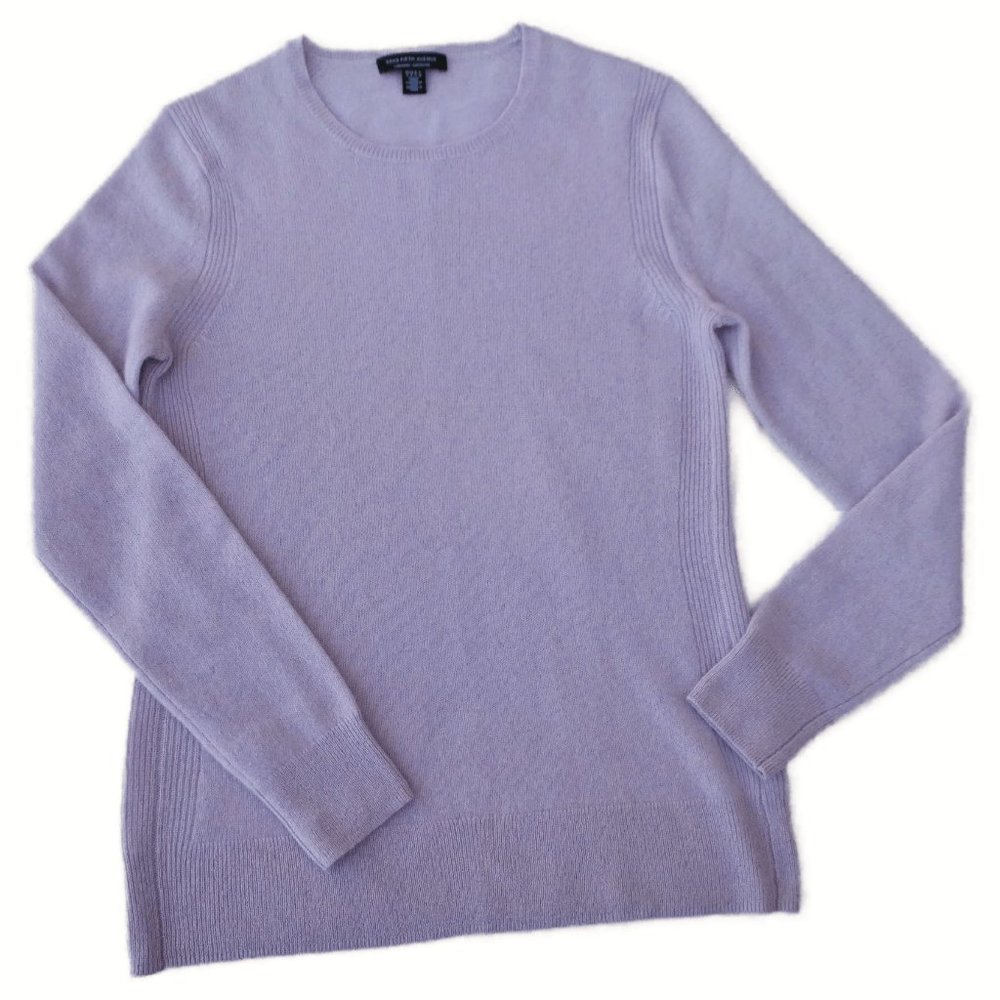 Cashmere Saks Fifth Avenue Lilac Purple Sweater Ribbed Crewneck Hem S